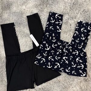NWT Sweetlegs Nautical Print and Black Leggings Set
